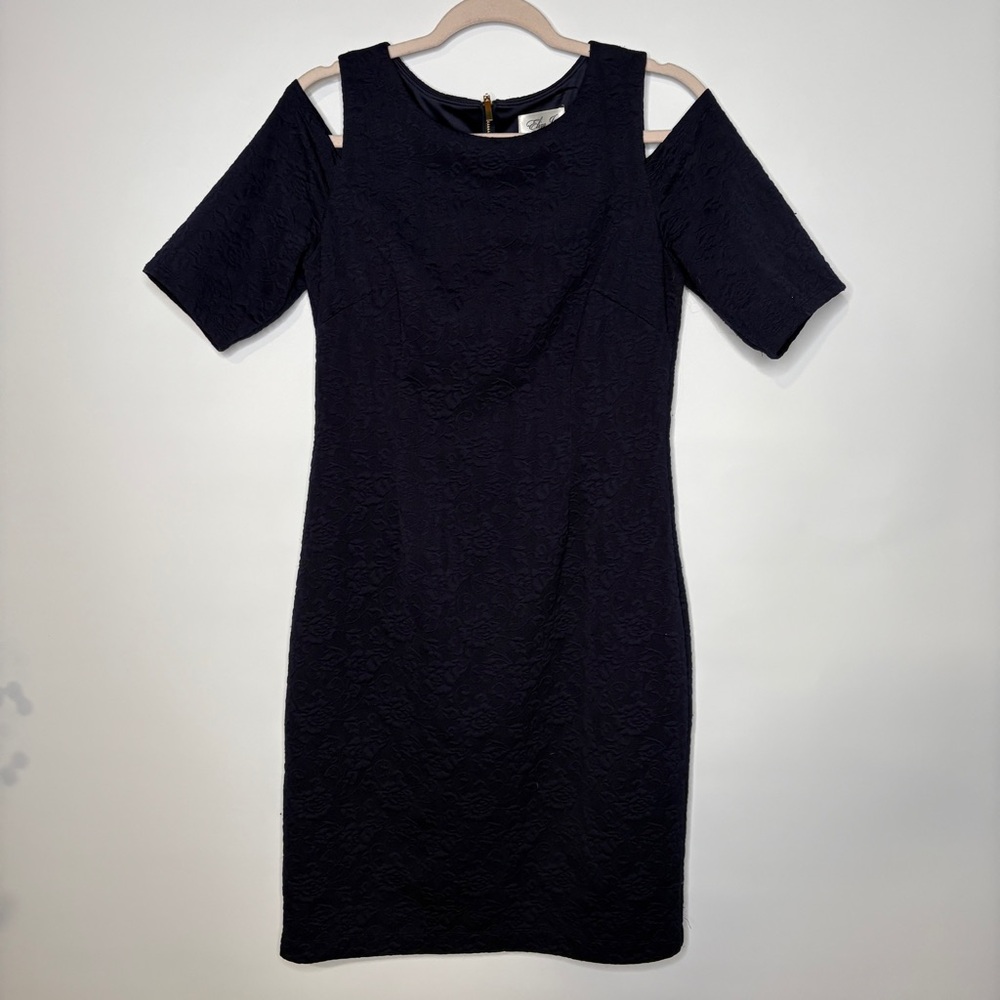Eliza J. Navy Blue Cold Shoulder Short Sleeve Textured Dress Size 10